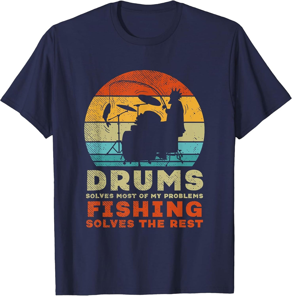 Fishing Drumming Fisherman Angler Drummer Percussion T-Shirt - Navy Blue