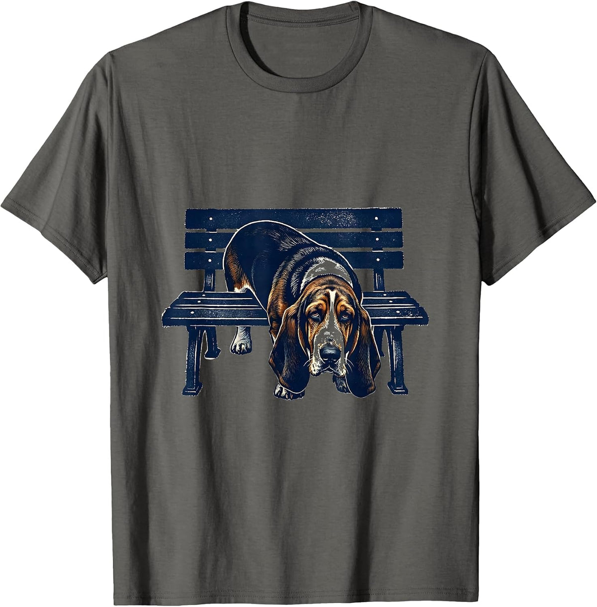 Basset Hound Under Bench Rubber Stamp Dog Lover Humor T-Shirt - Asphalt Grey