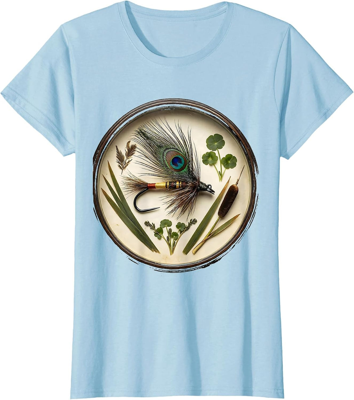 Wading Angler in River Current Fishing Graphic T-Shirt - Baby Blue