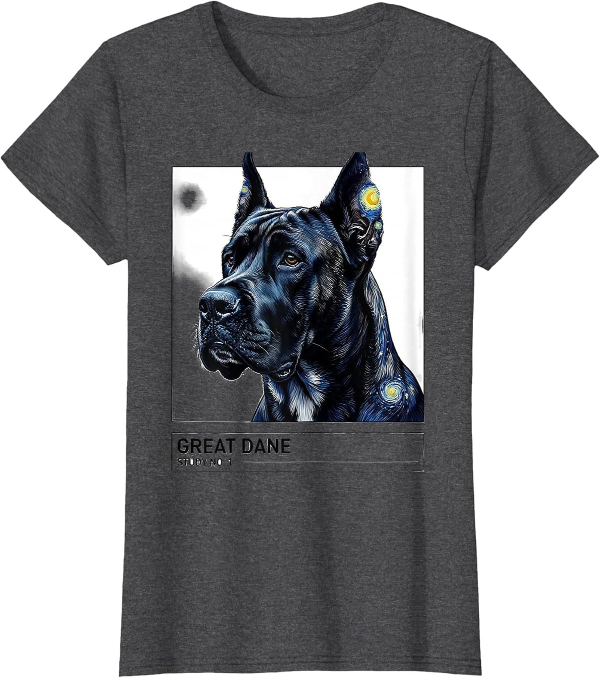 Women's Great Dane Study No 1 Swiss International Dog Portrait Art T-Shirt - Dark Heather Grey