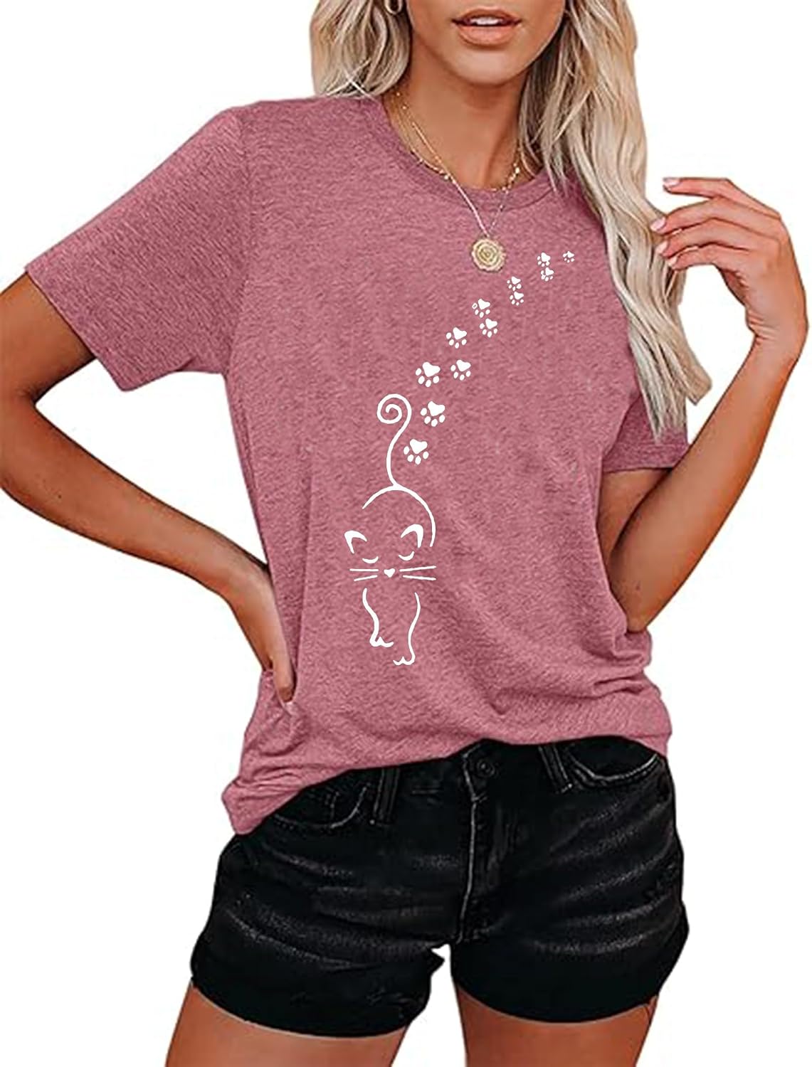BOMYTAO Cute Cat Shirt for Women Cat Mom Heartbeat Paw Print T-Shirt Short Sleeve Casual Tee Top - size chart