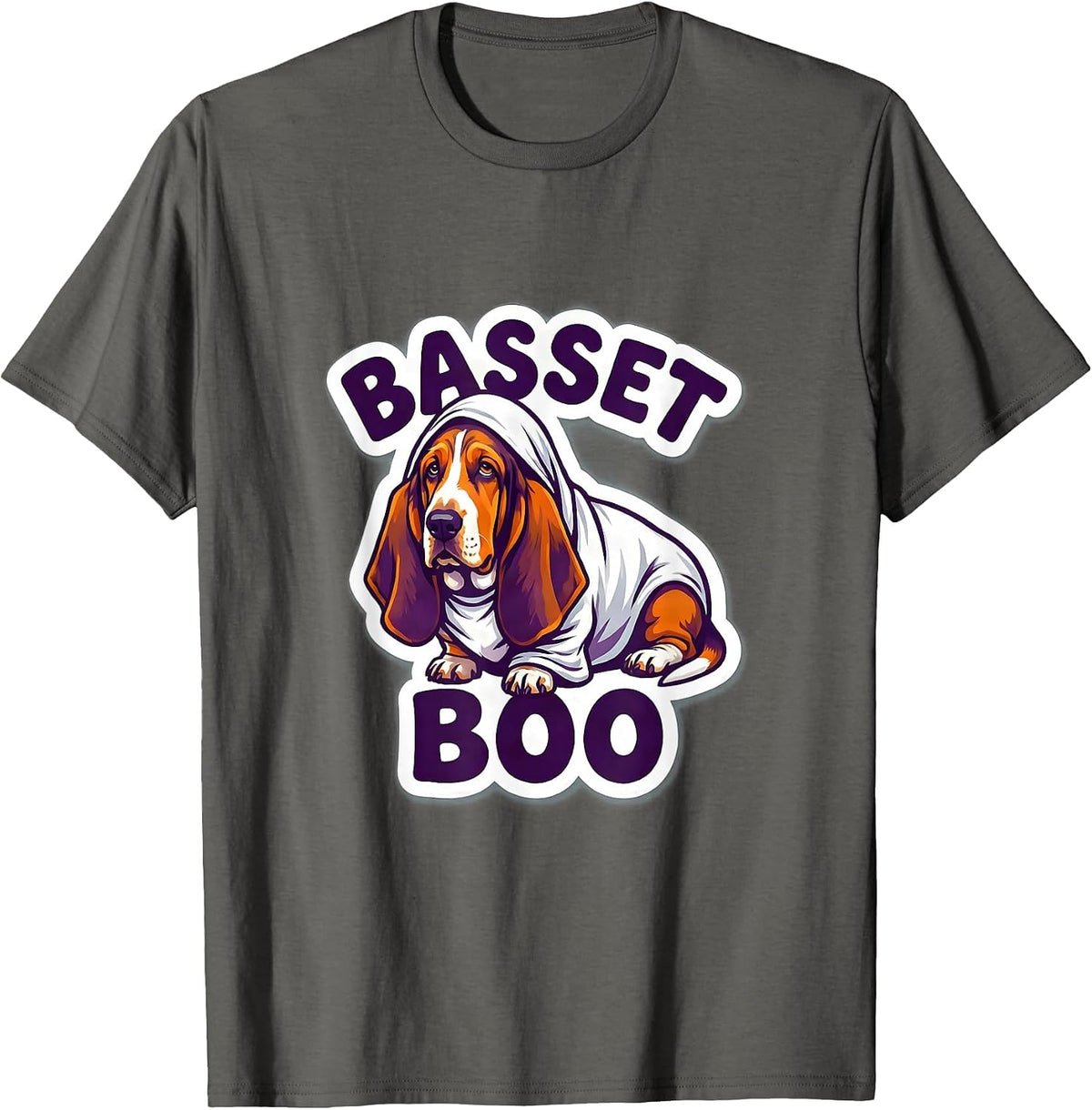 Men's Bassetboo Funny Basset Hound Ghost Halloween Dog Lover T-Shirt - Asphalt Grey