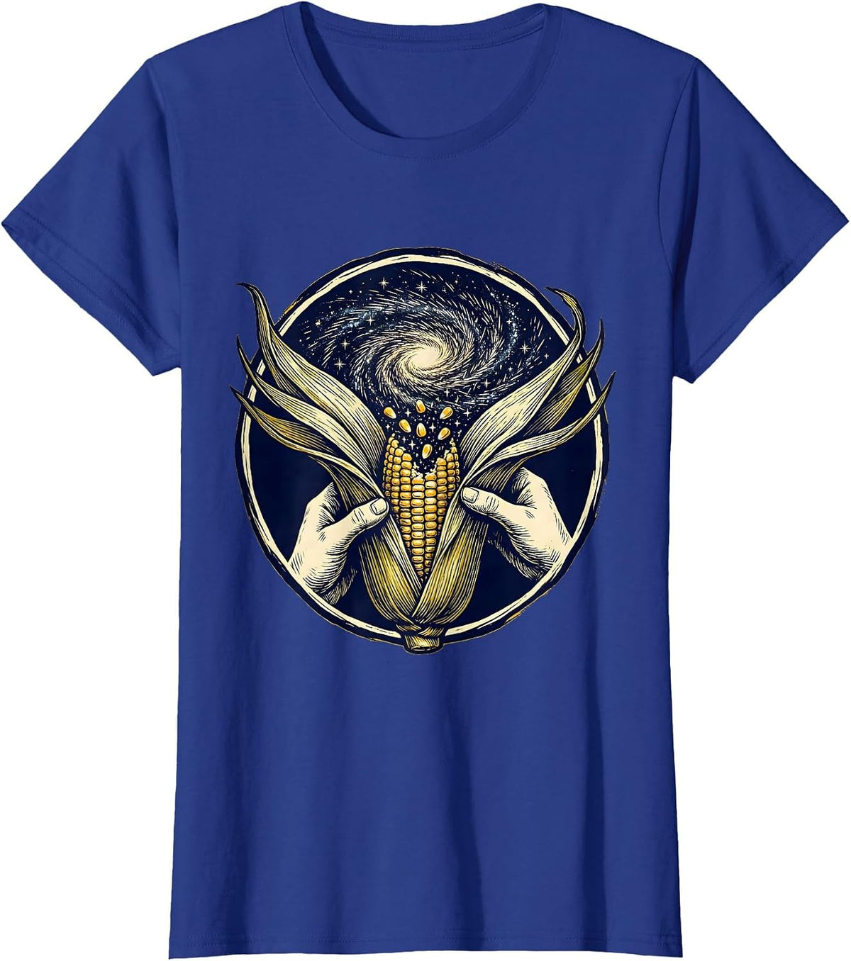 Women's Cosmic Corn Galaxy Peel Graphic Design T-Shirt - Royal Blue