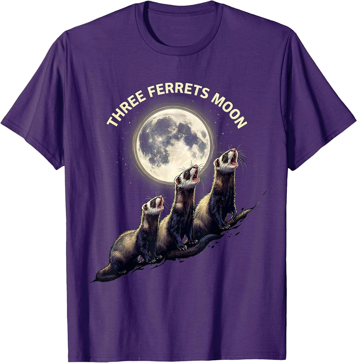Men's Three Ferrets Moon Funny Ferret Lover Meme Parody T-Shirt - Purple