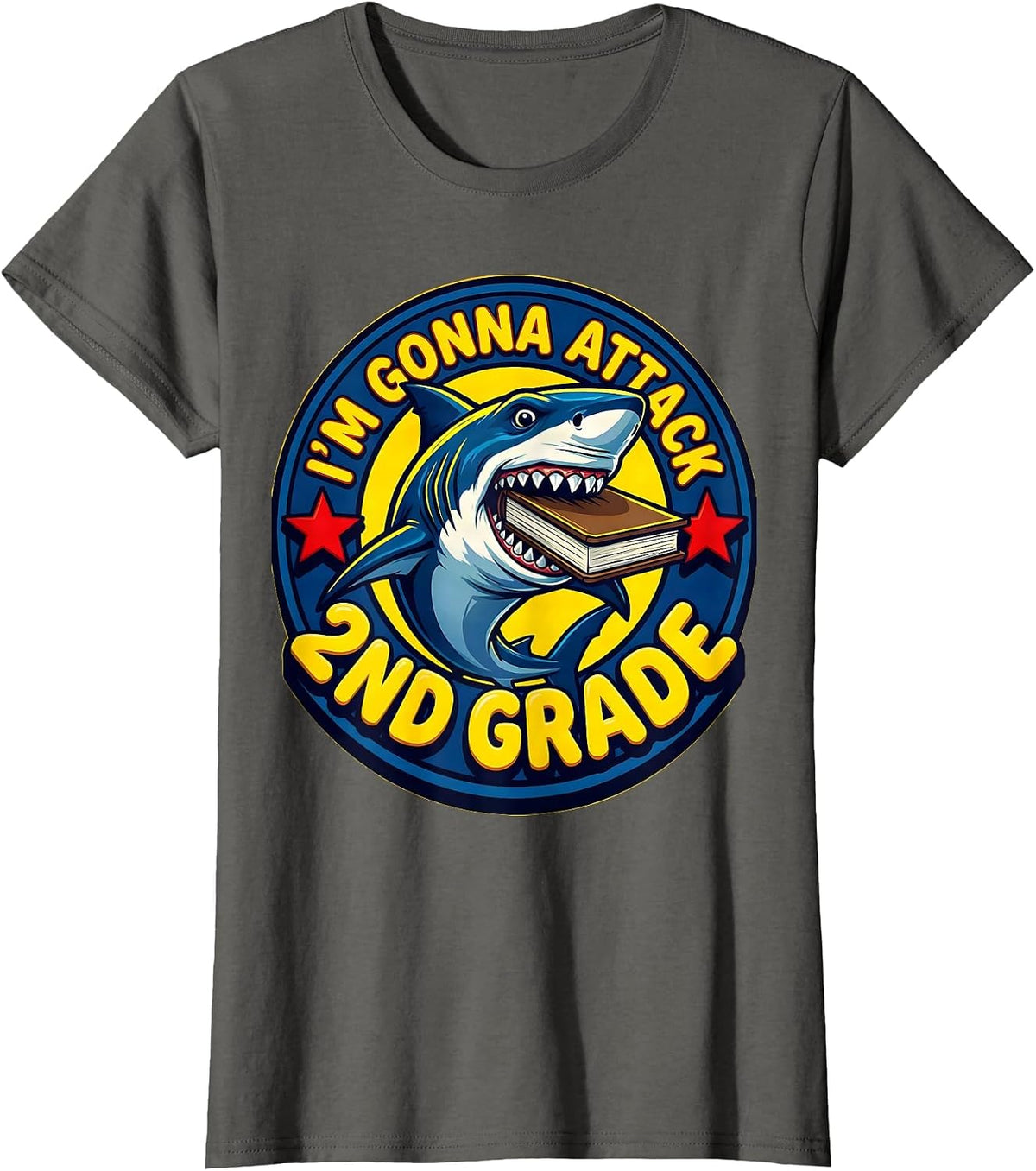 Women's I'm Gonna Attack 2nd Grade Pop Art Shark First Day Of School T-Shirt - Asphalt Grey