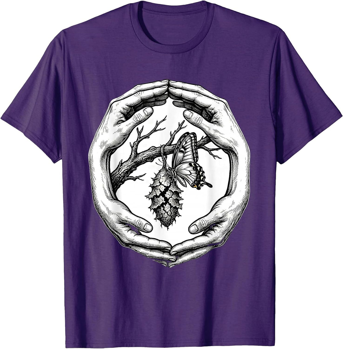 Men's Social Worker Butterfly Emerging Cocoon Graphic T-Shirt - Purple