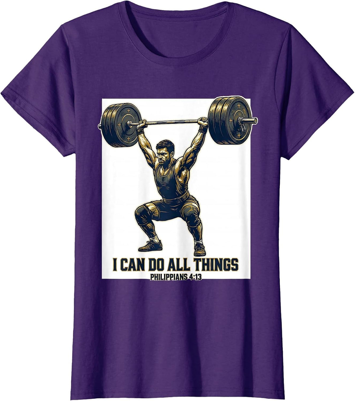 Women's I Can Do All Things Christian Weightlifter Scripture Humor T-Shirt - Purple