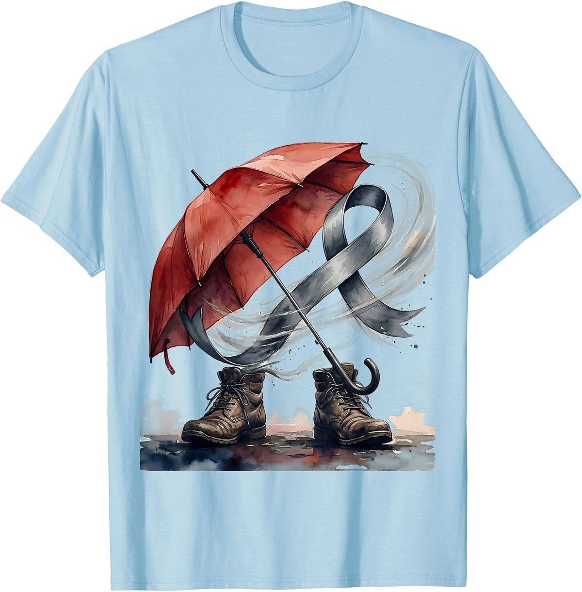Watercolor Umbrella Parkinson's Awareness Support Gift T-Shirt - Baby Blue