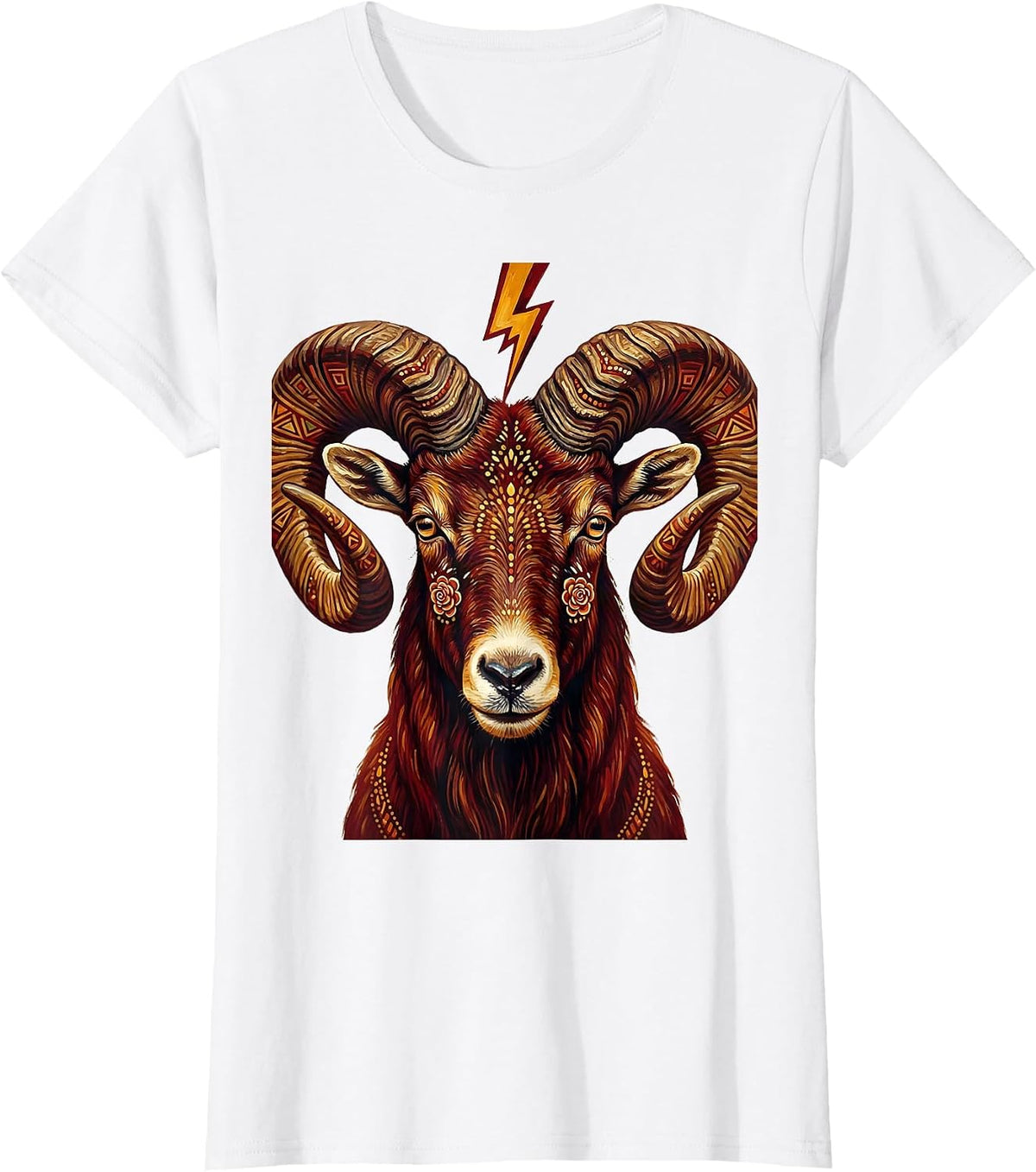 Goat Lightning Bolt Curved Horns Graphic Design T-Shirt - White
