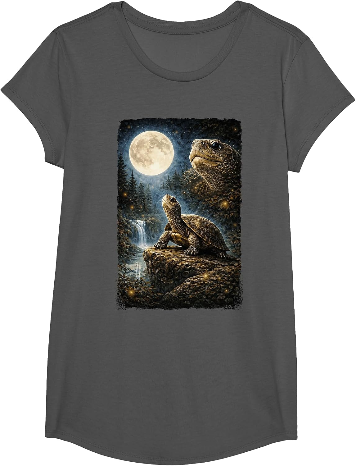Funny Turtle Art Design Turtle Howling at The Moon T-Shirt - Girls Asphalt Grey