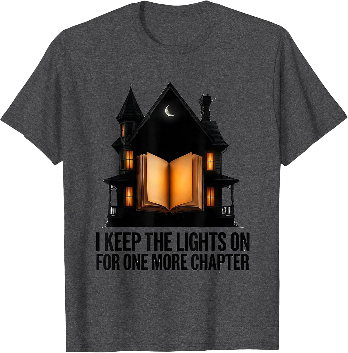 Men's I Keep The Lights On For One More Chapter Bookworm T-Shirt - Dark Heather Grey