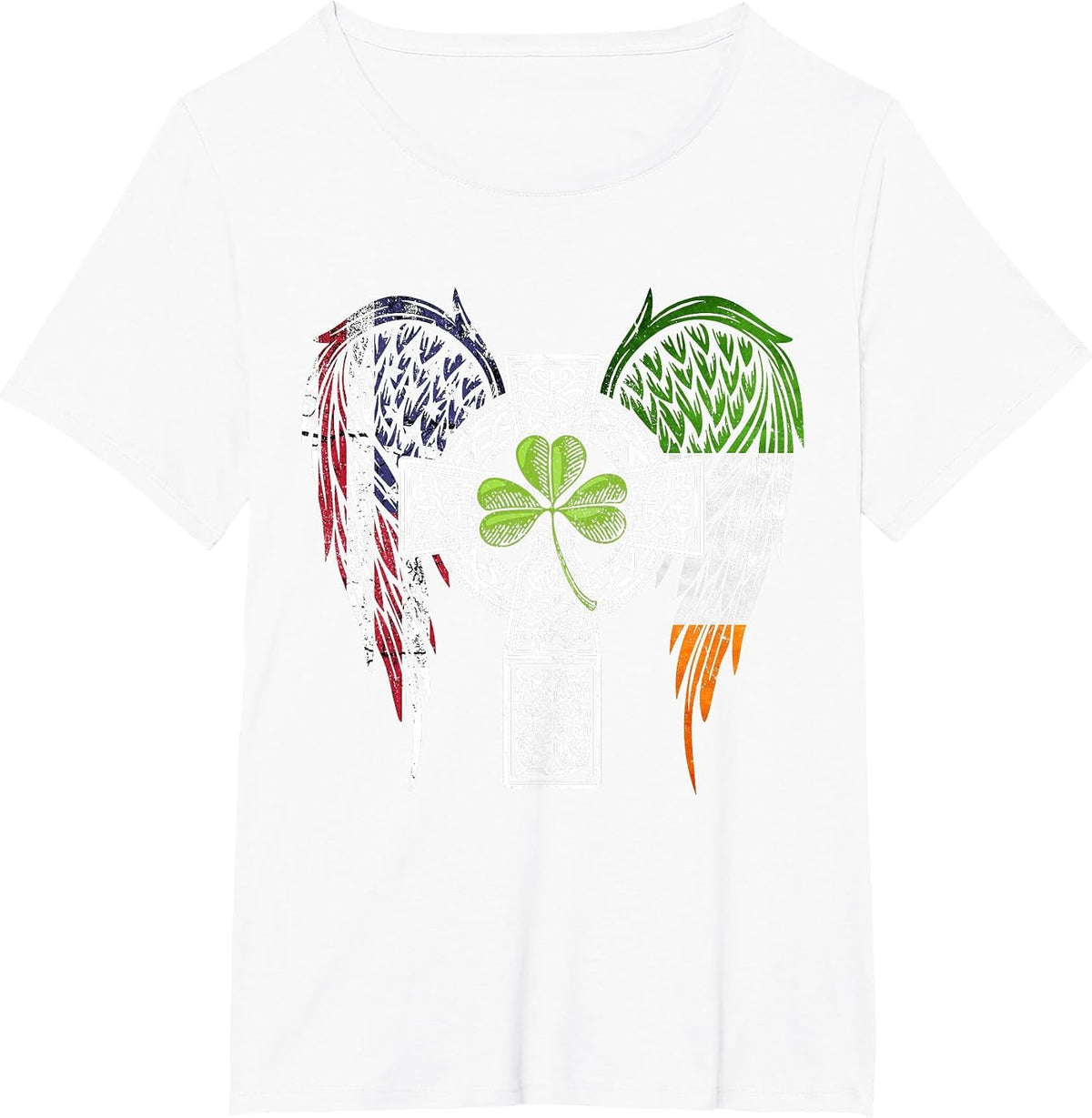 USA Flag Celtic Cross Irish American St Patrick's Day T-Shirt - White