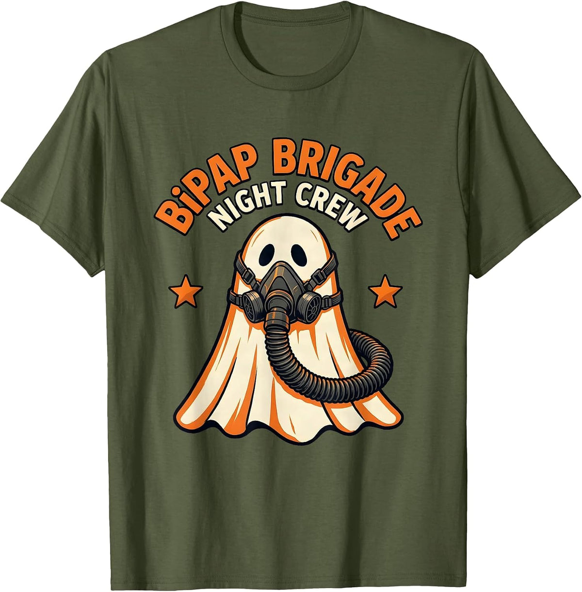 BiPAP Brigade Night Crew Funny Respiratory Therapist T-Shirt - Olive Green