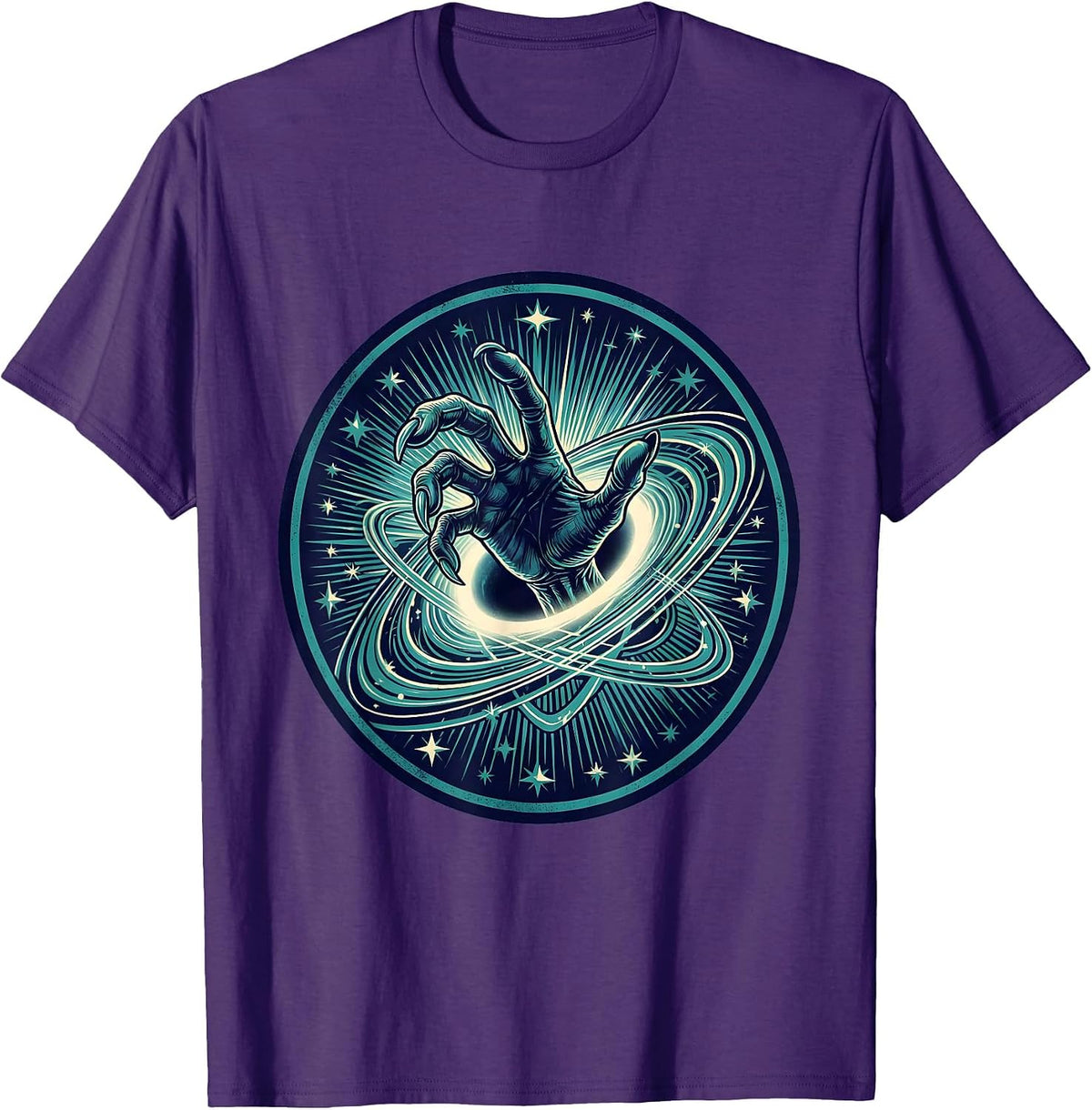 Men's Alien Hand Reaching Through Starry Portal T-Shirt - Purple