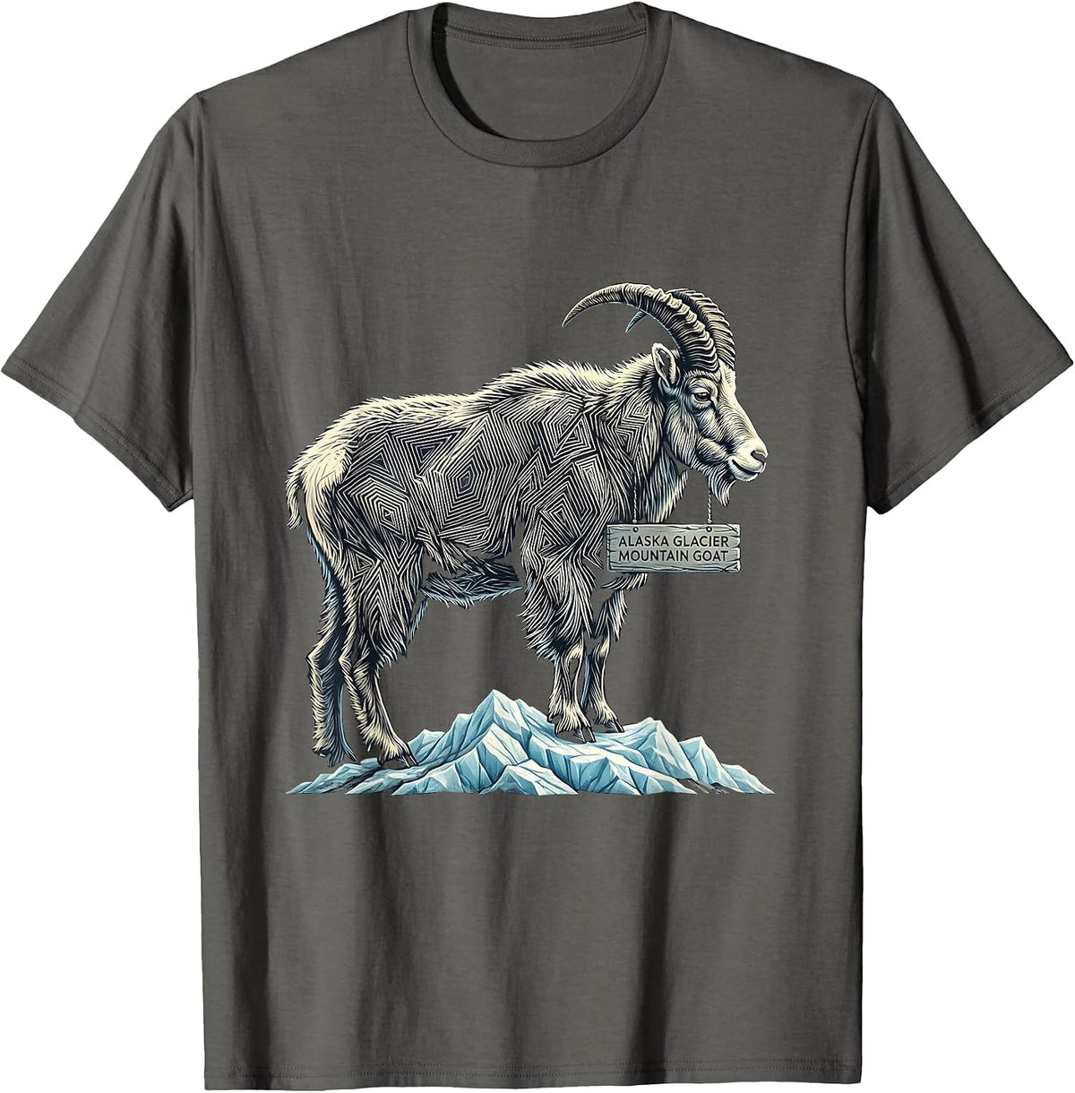 Alaska Glacier Mountain Goat Vintage State Pride Wildlife T-Shirt - Asphalt Grey