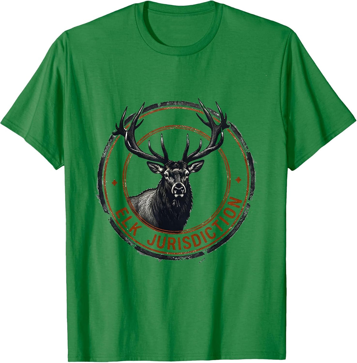 Men's Elk Jurisdiction Rubber Stamp Bull Elk Hunting Wildlife T-Shirt - Kelly Green