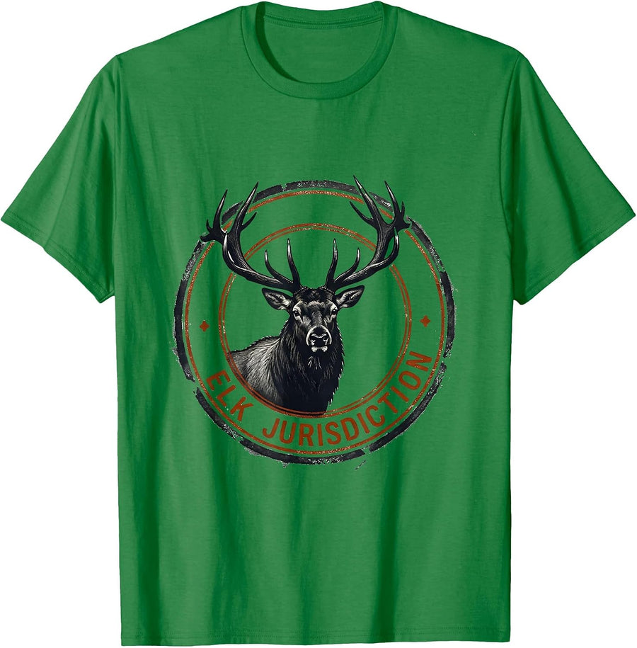 Men's Elk Jurisdiction Rubber Stamp Bull Elk Hunting Wildlife T-Shirt - Kelly Green