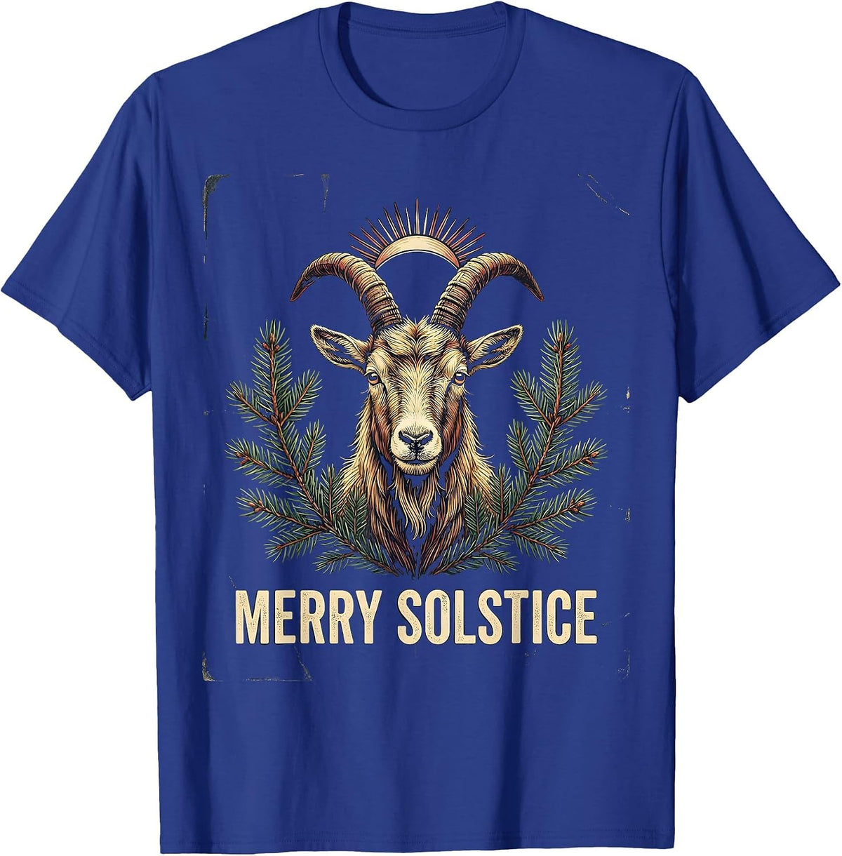 Merry Solstice Vintage Folk Straw Goat Pagan Winter Solstice T-Shirt - Royal Blue