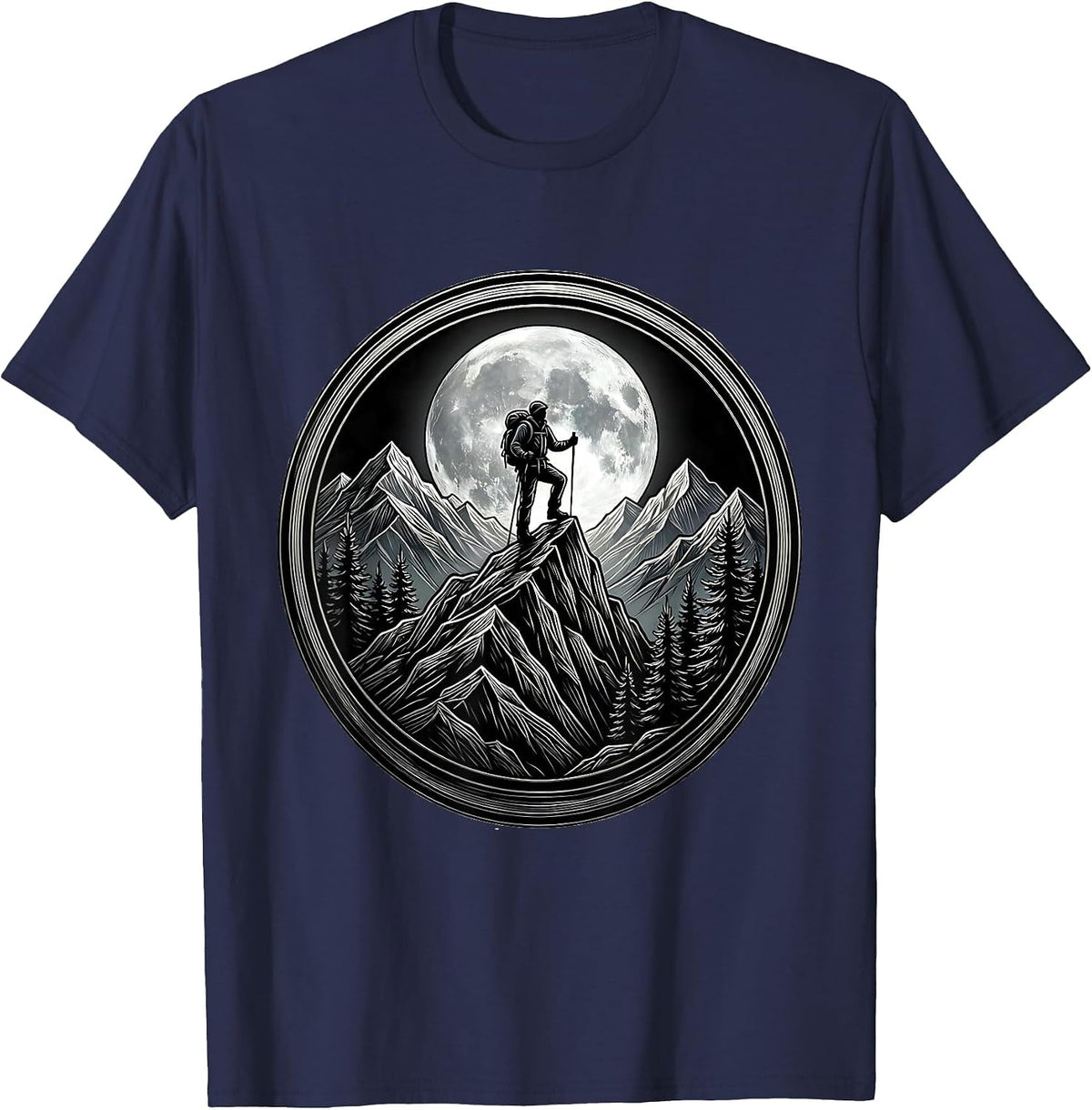 Lone Hiker Mountain Ridge Silhouette Adventure T-Shirt - Navy Blue