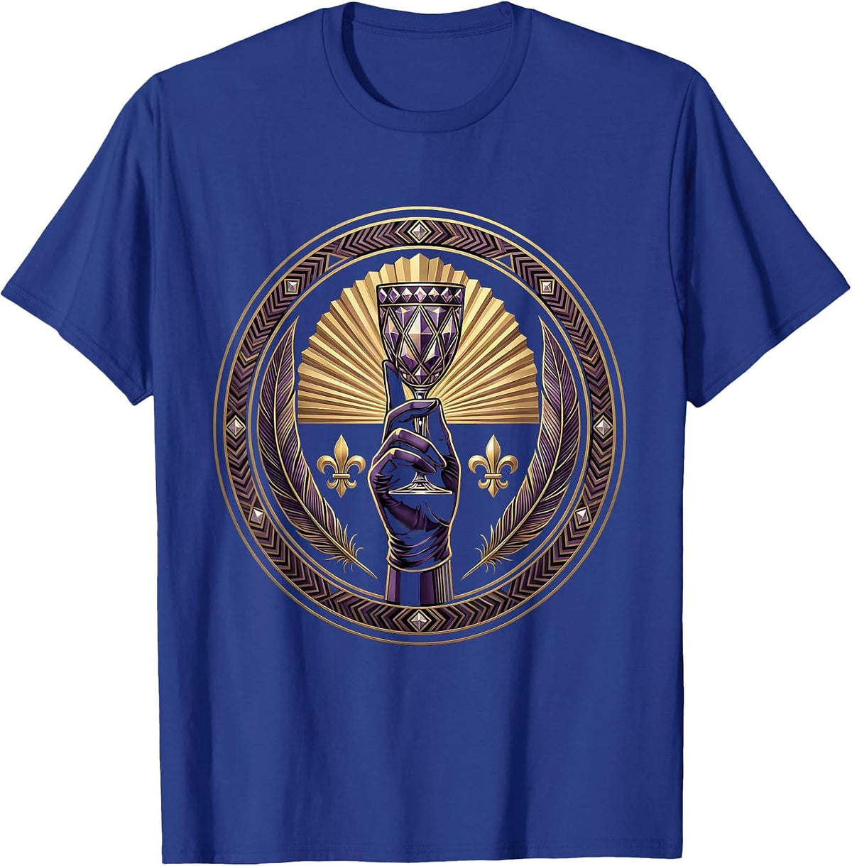 Mardi Gras Jeweled Goblet Gloved Hand Design T-Shirt - Royal Blue