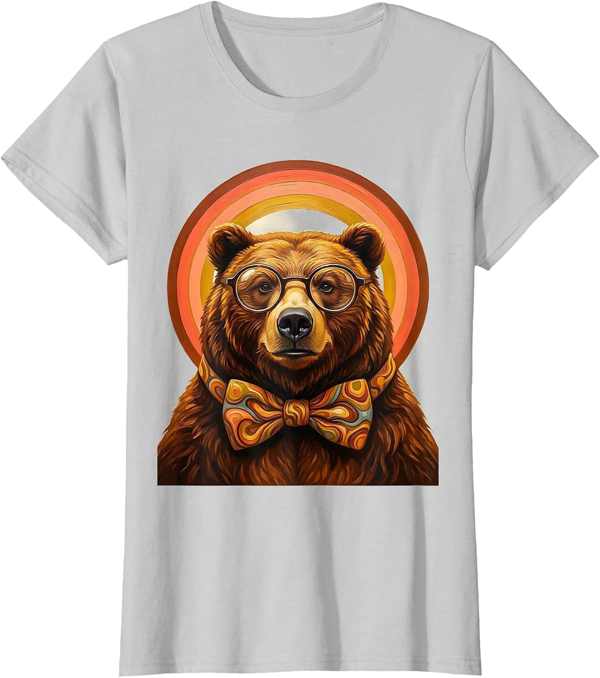 Women's Scholarly Bear Professor Glasses and Bowtie T-Shirt - Silver Grey