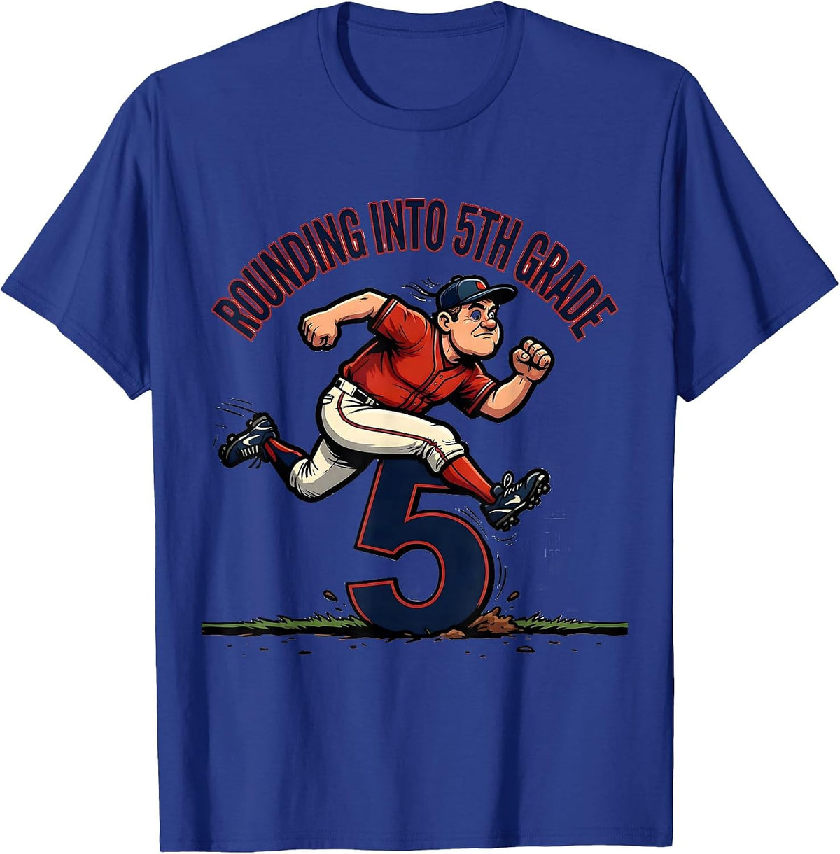 Rounding Into 5th Grade Cartoon Baseball Back to School T-Shirt - Royal Blue