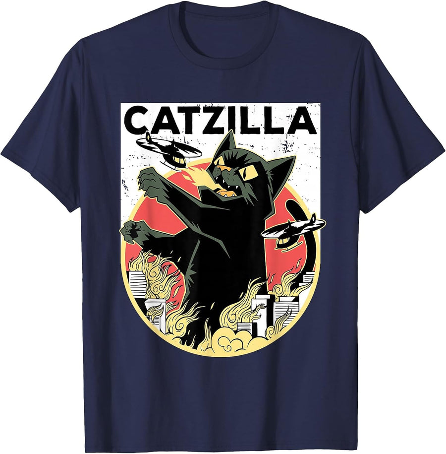 Catzilla Black Cat Apparel | Catzilla T-Shirt - Navy Blue