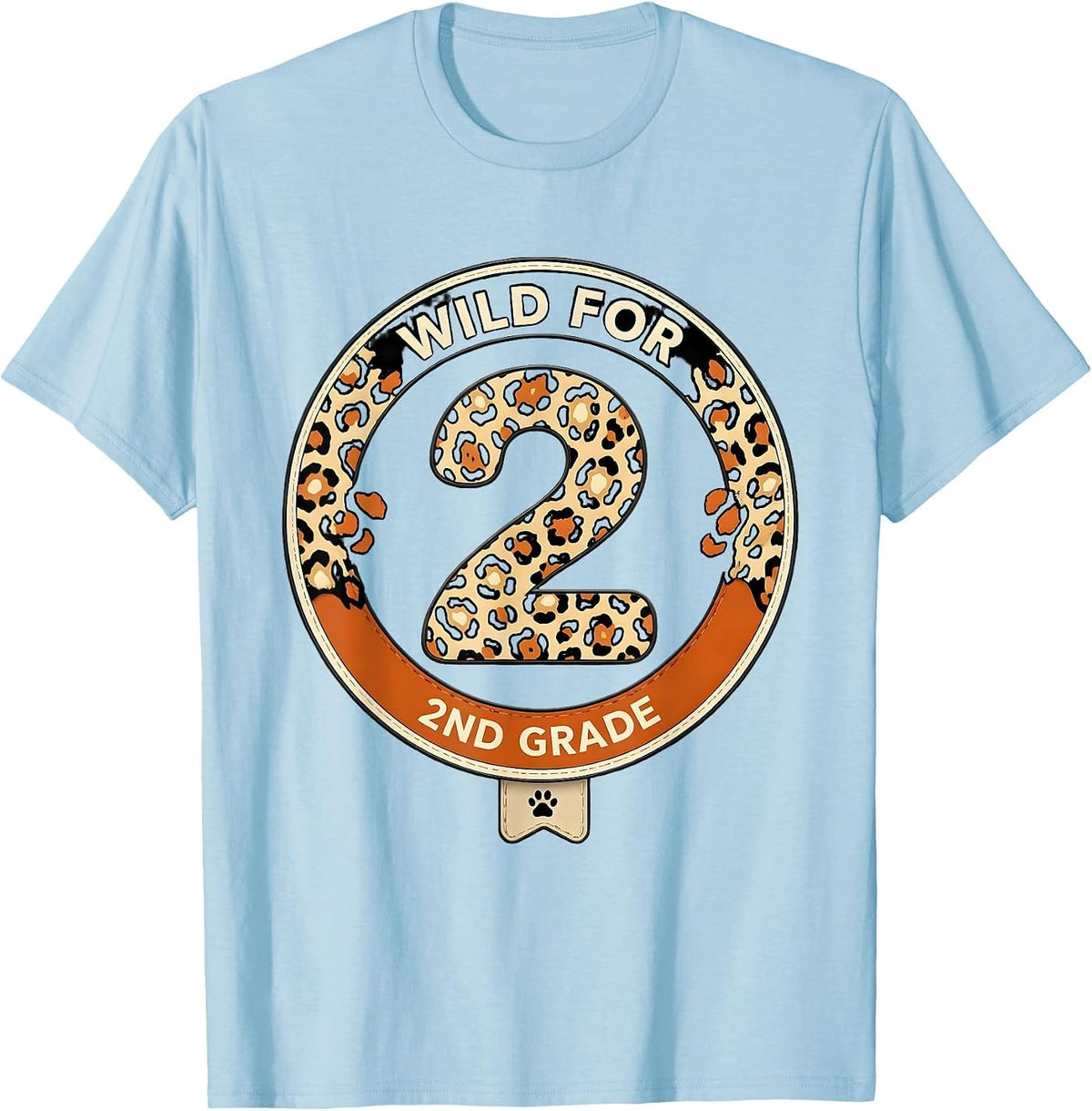 Men's Wild For 2nd Grade Leopard Print Teacher Back To School T-Shirt - Baby Blue