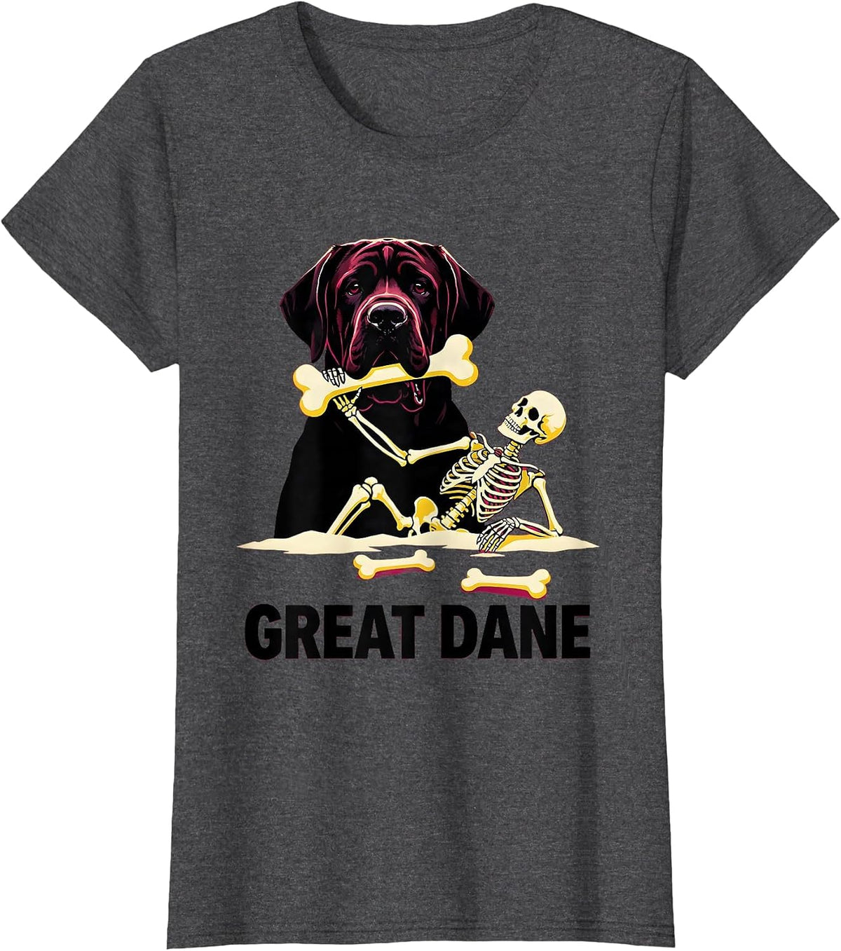 Women's Great Dane Funny Skeleton Chasing Halloween Dog Mom Pet T-Shirt - Dark Heather Grey
