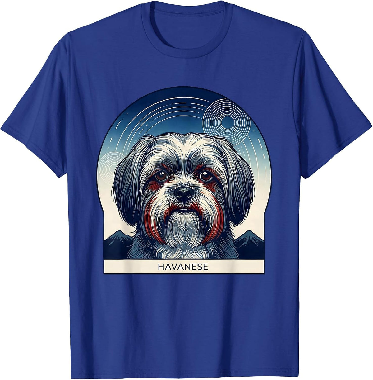 Havanese Ukiyo-e Van Gogh Style Starry Night Dog Portrait T-Shirt - Royal Blue