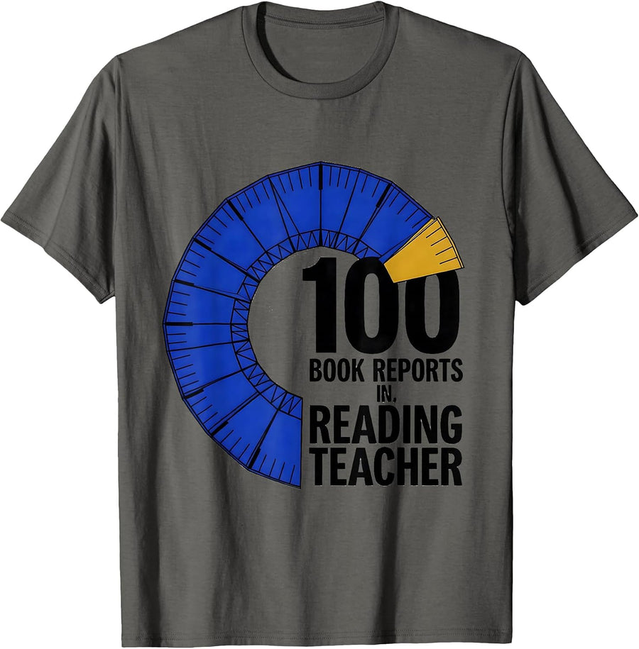 100 Book Reports In Reading Teacher 100th Day of School T-Shirt - Asphalt Grey