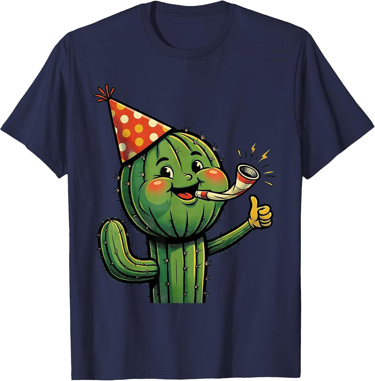 Fiesta Cactus Party Hat Noisemaker Celebration T-Shirt - Navy Blue