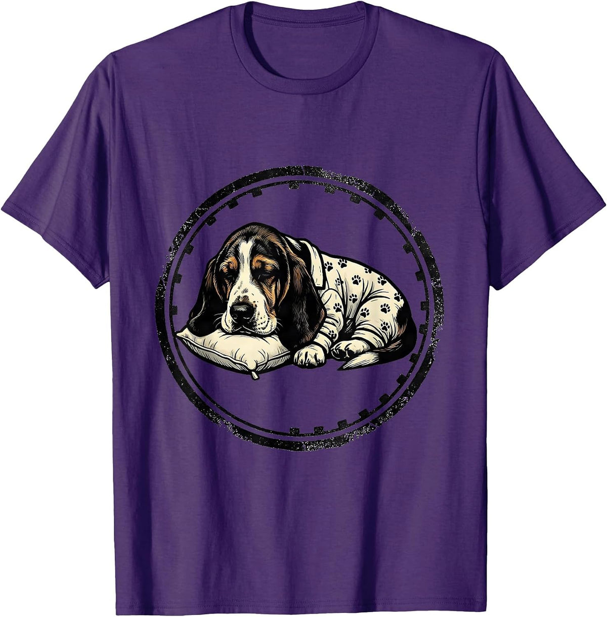 Sleepy Basset Hound Rubber Stamp Pajama Stamp Seal T-Shirt - Purple