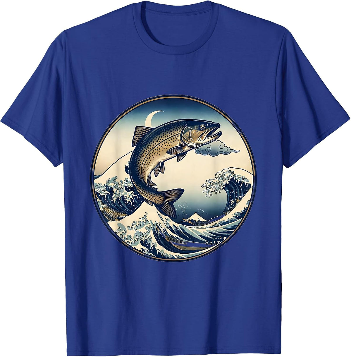 Men's Leaping Trout River Surface Fishing Illustration T-Shirt - Royal Blue