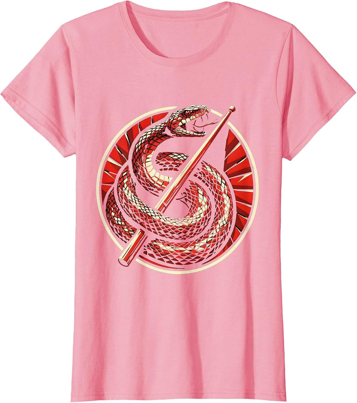 Women's Punk Rock Snake Coiled Around Drumstick Graphic T-Shirt - Pink