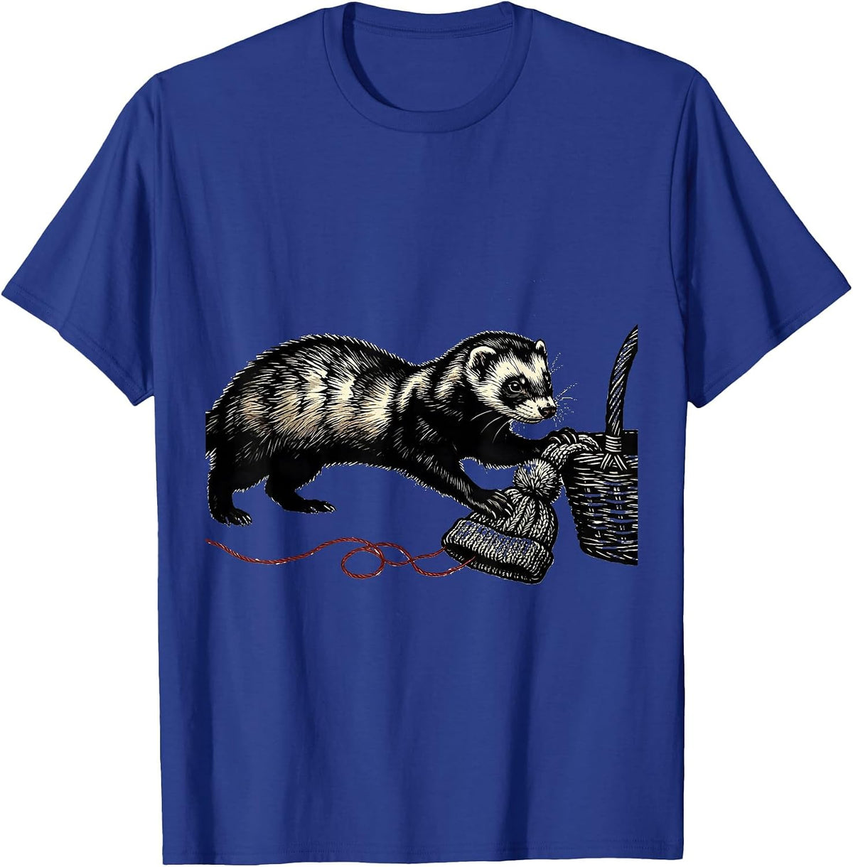 Ferret Steals Hat Linocut Funny Ferret Lover Gift T-Shirt - Royal Blue