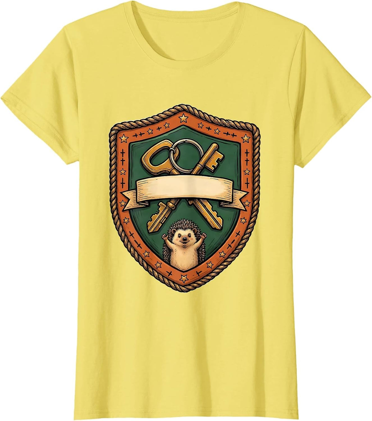 Shield Badge Social Worker Advocacy Humor Folk Art Mascot T-Shirt - Lemon Yellow