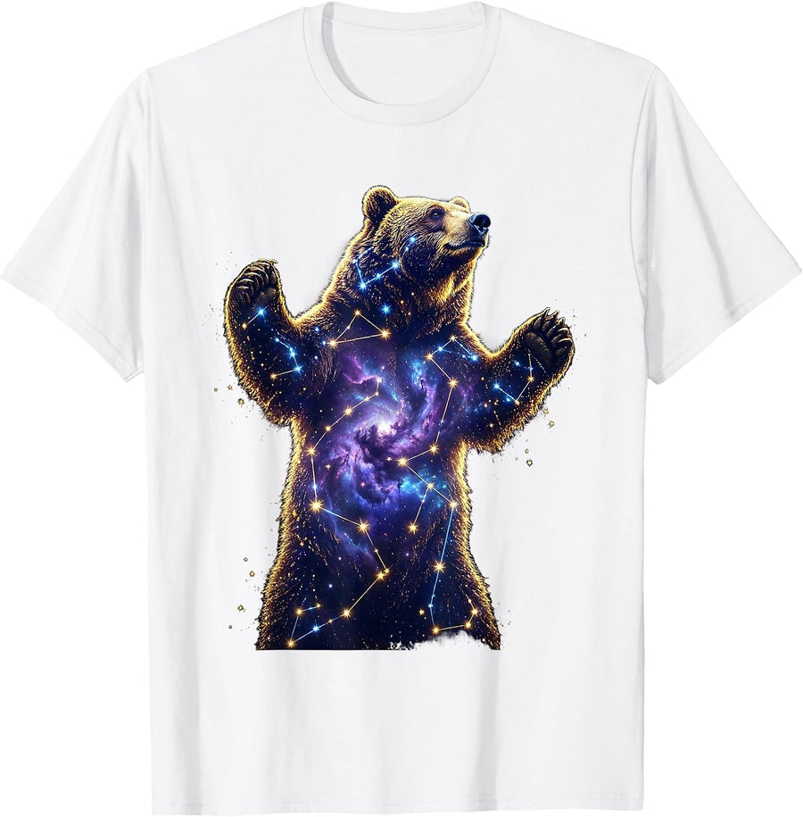 Men's Bear Constellation Silhouette Galaxy Star Art T-Shirt - White
