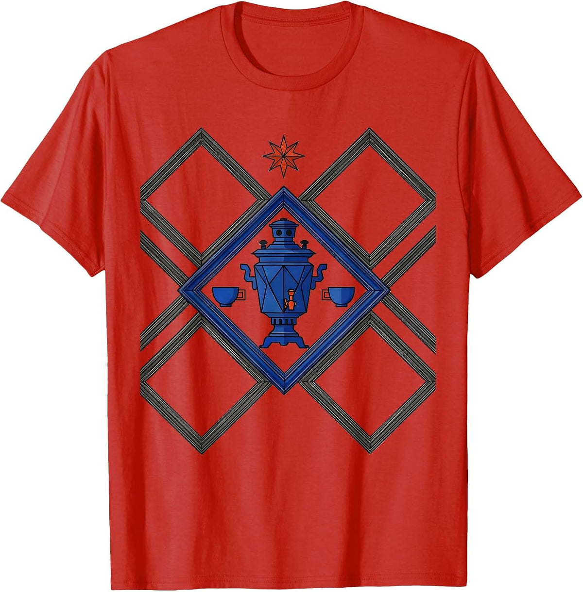 Men's Six Diamond Russian Heritage Humor Holiday Novelty T-Shirt - Red