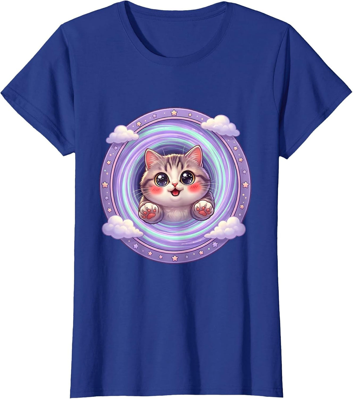 Women's Cat Bursting Through Galaxy Portal T-Shirt - Royal Blue