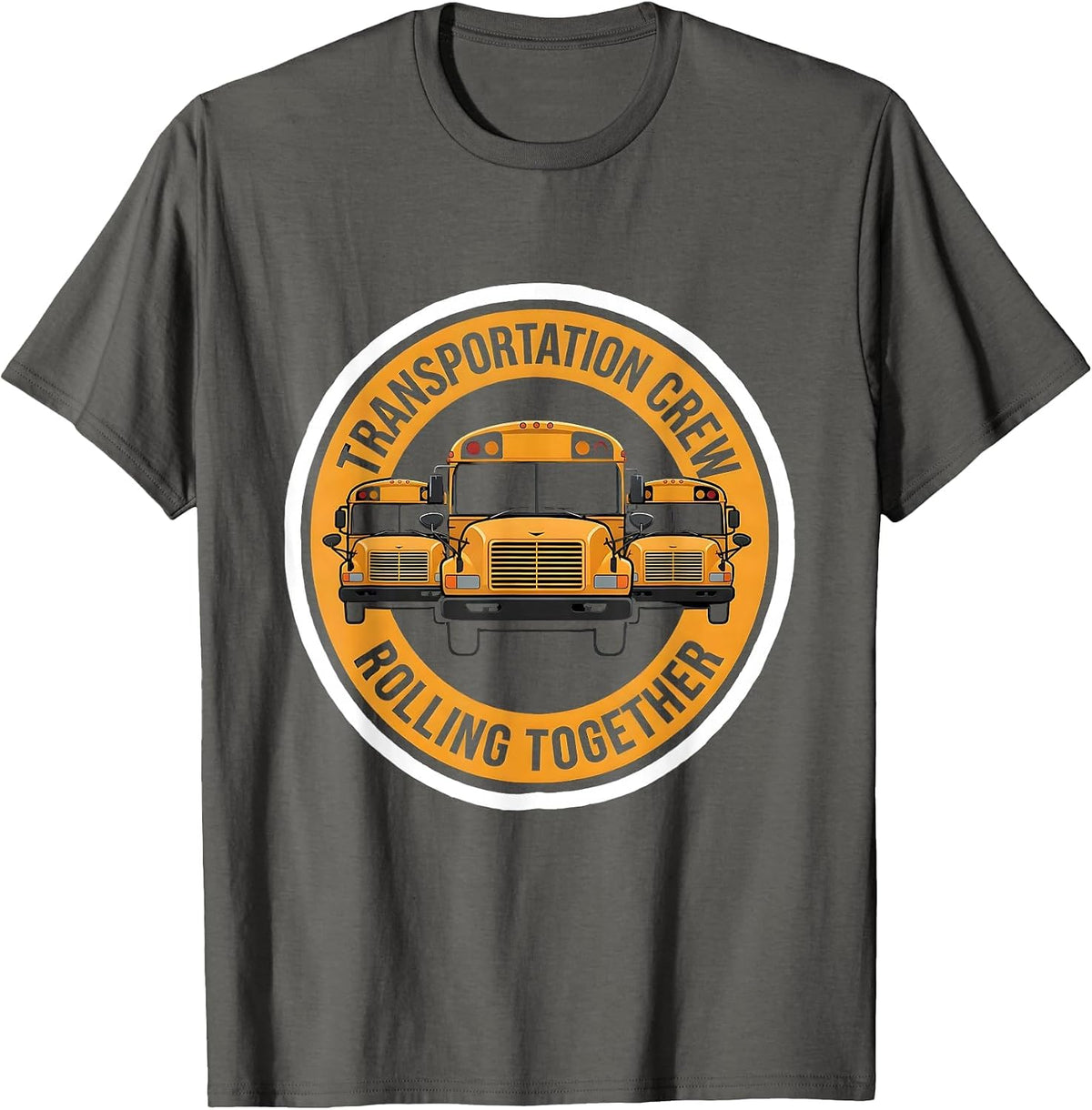 Men's Transportation Crew Rolling Together Funny School Bus Driver T-Shirt - Asphalt Grey