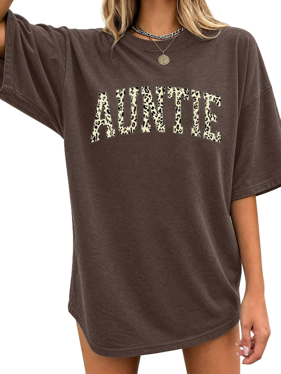 Auntie Tshirt Cool Aunts Club Tshirts Oversized Graphic Tee Cute Aunt Gifts - Brown