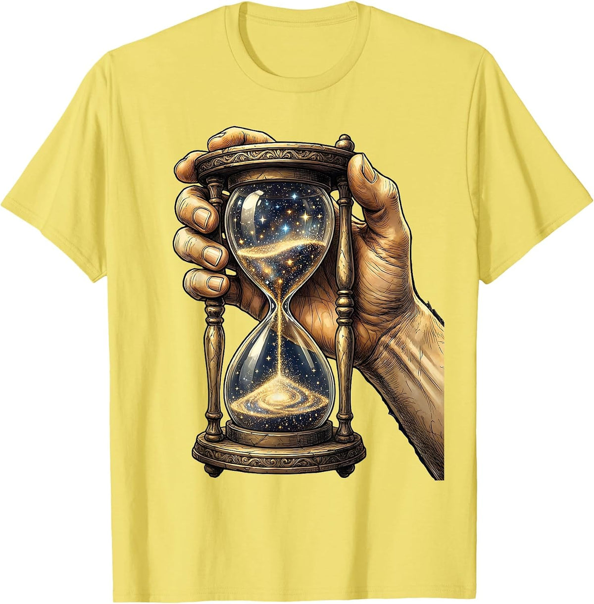 Men's Starfall Hourglass Celestial Art Design T-Shirt - Lemon Yellow
