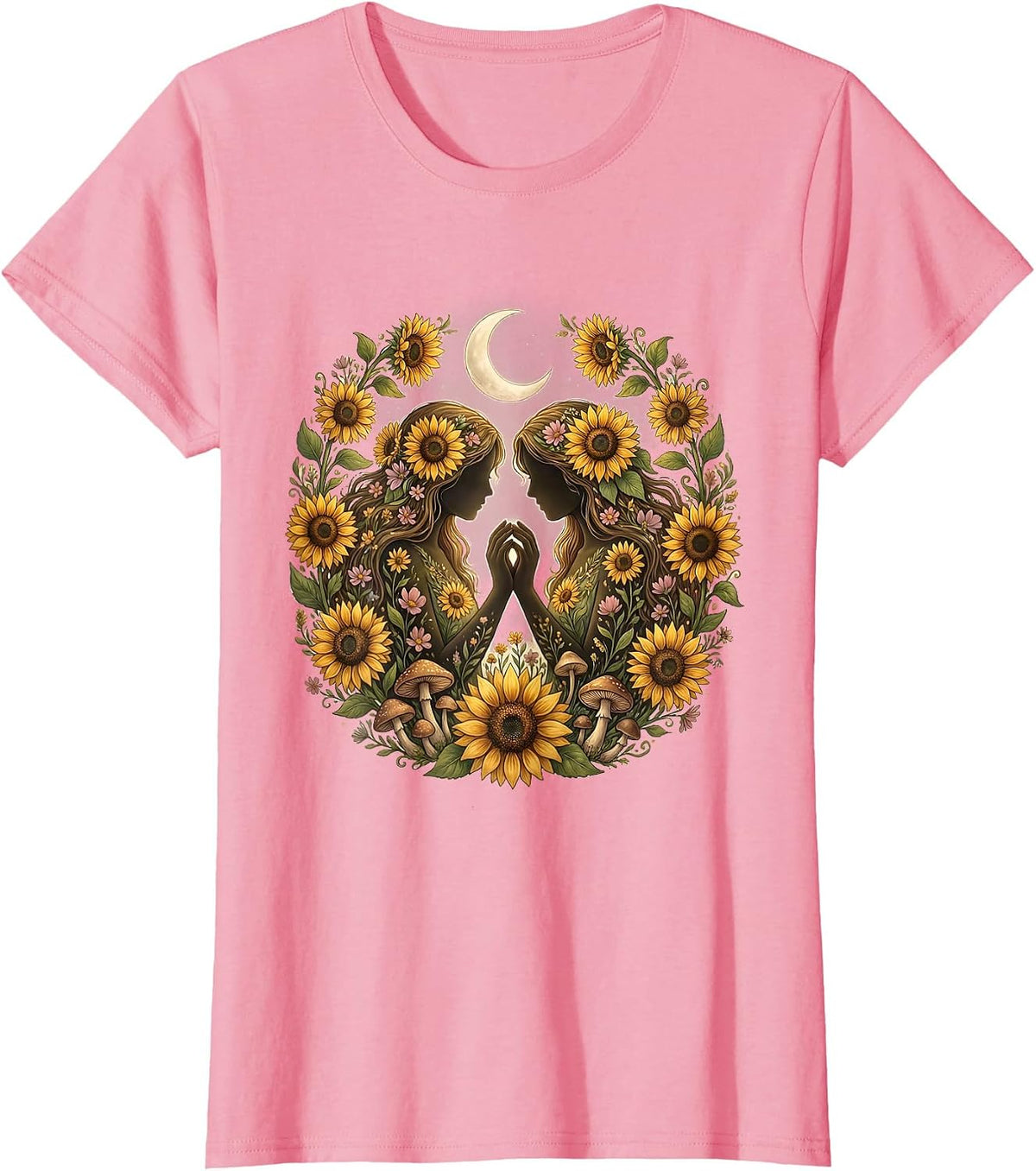 Women's Autism Awareness Women Holding Hands Sunflower Field T-Shirt - Pink