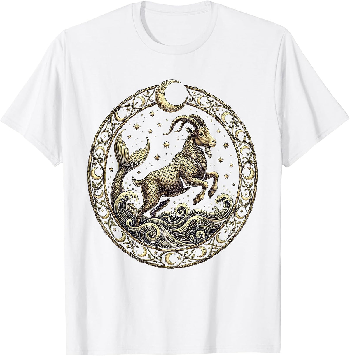Men's Capricorn Sea-Goat Leaping Ocean Waves Zodiac T-Shirt - White