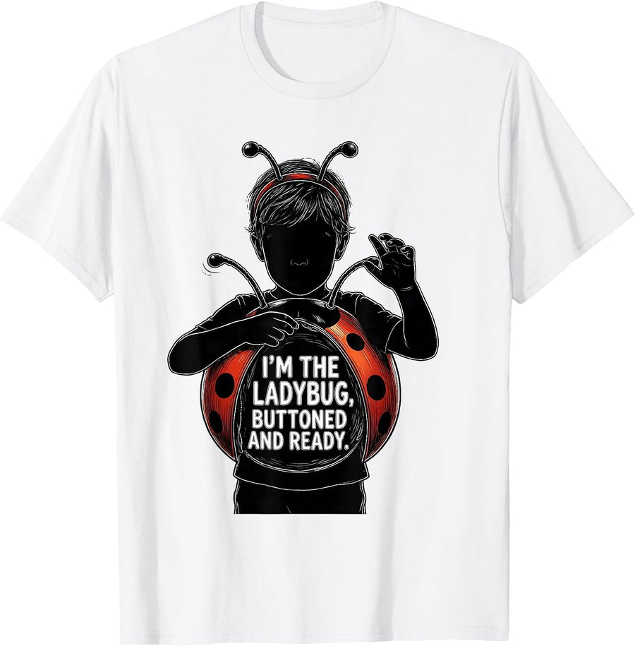Men's I'm The Ladybug Buttoned And Ready Cute Ladybug Halloween T-Shirt - White