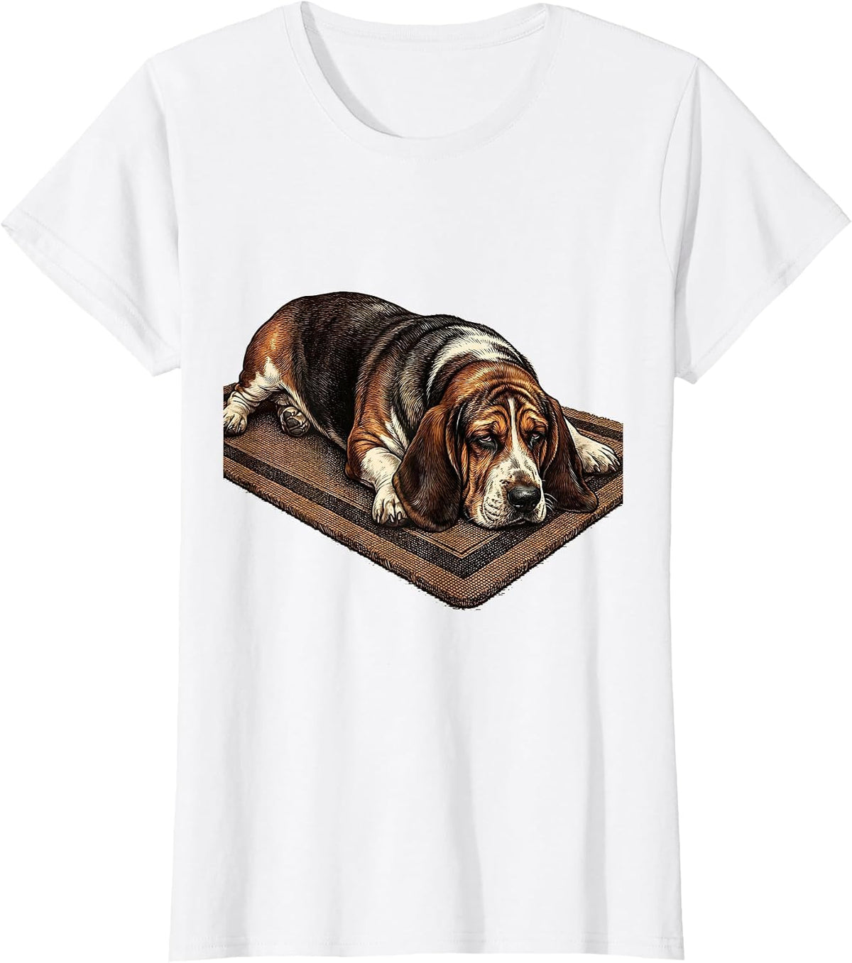 Women's Basset Hound Sprawled Deadpan Humor Dog Lover T-Shirt - White