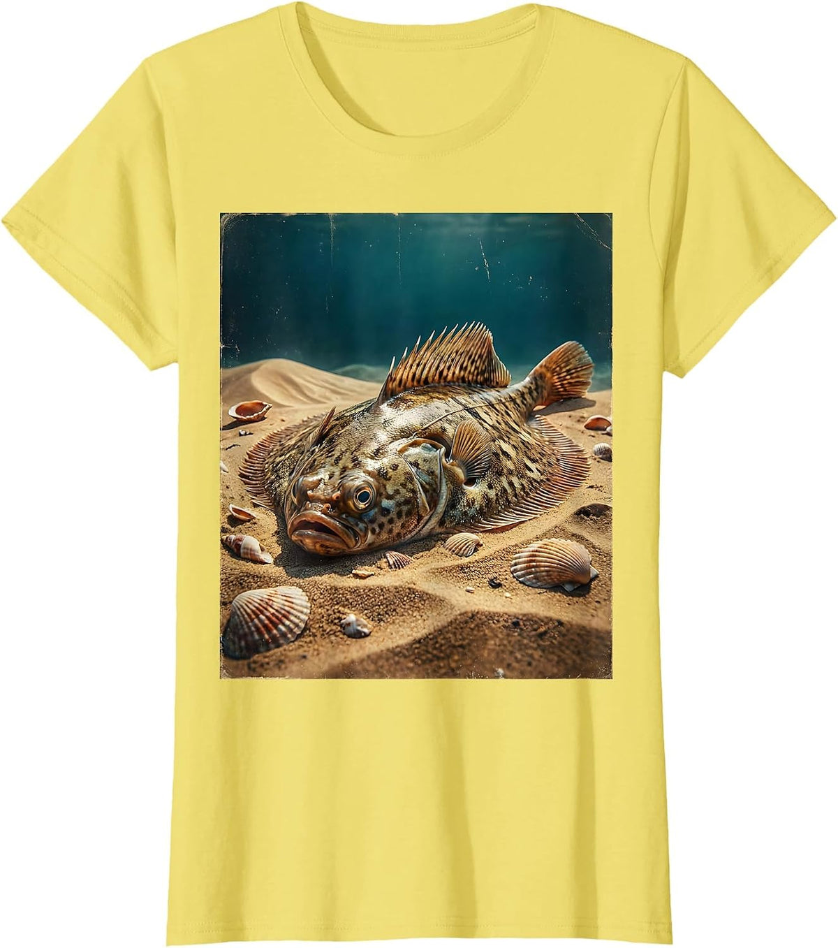 Gulf of Mexico Flounder Sandy Ocean Floor Design T-Shirt - Lemon Yellow