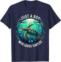 Just a Boy who Loves Turtles Sea Turtle T-Shirt - Navy Blue