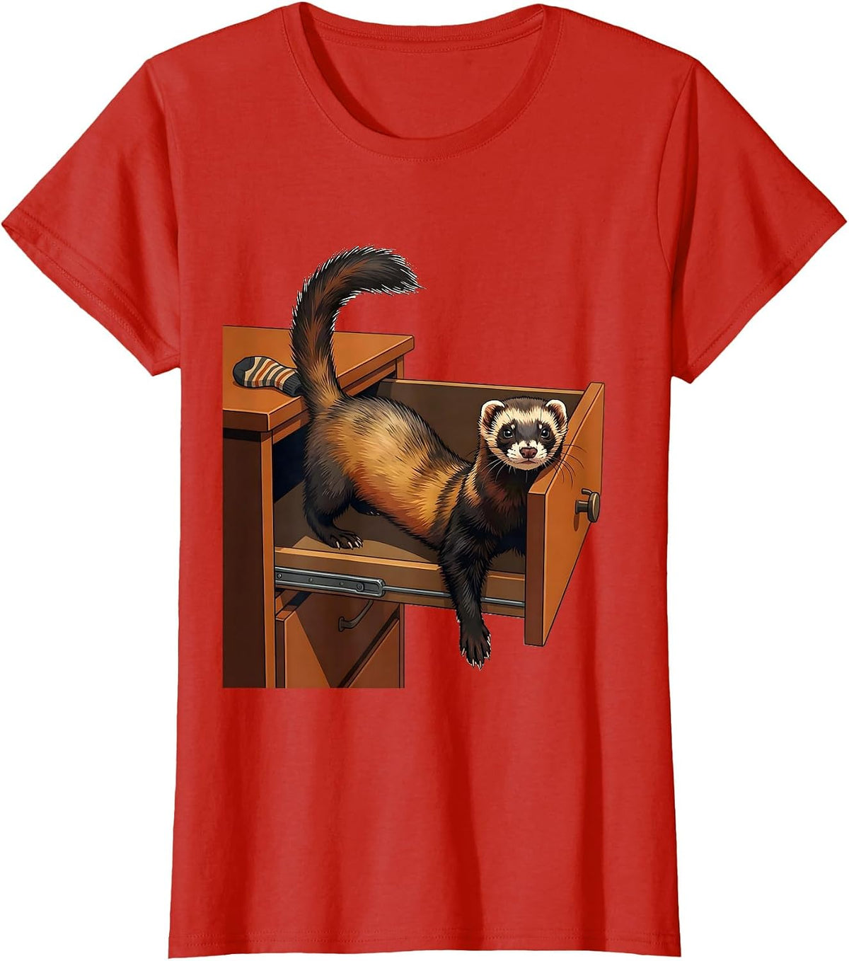 Ferret In Drawer Funny Ferret Lover Gift T-Shirt - Red